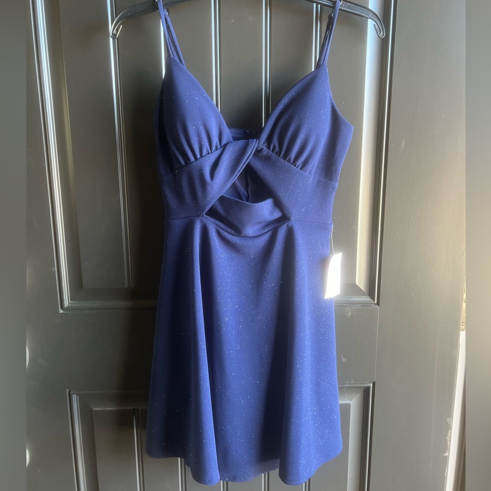 B DARLIN PROM HOMECOMING FORMAL MINI DRESS NWT SIZE 1/2 Navy sparkle fabric